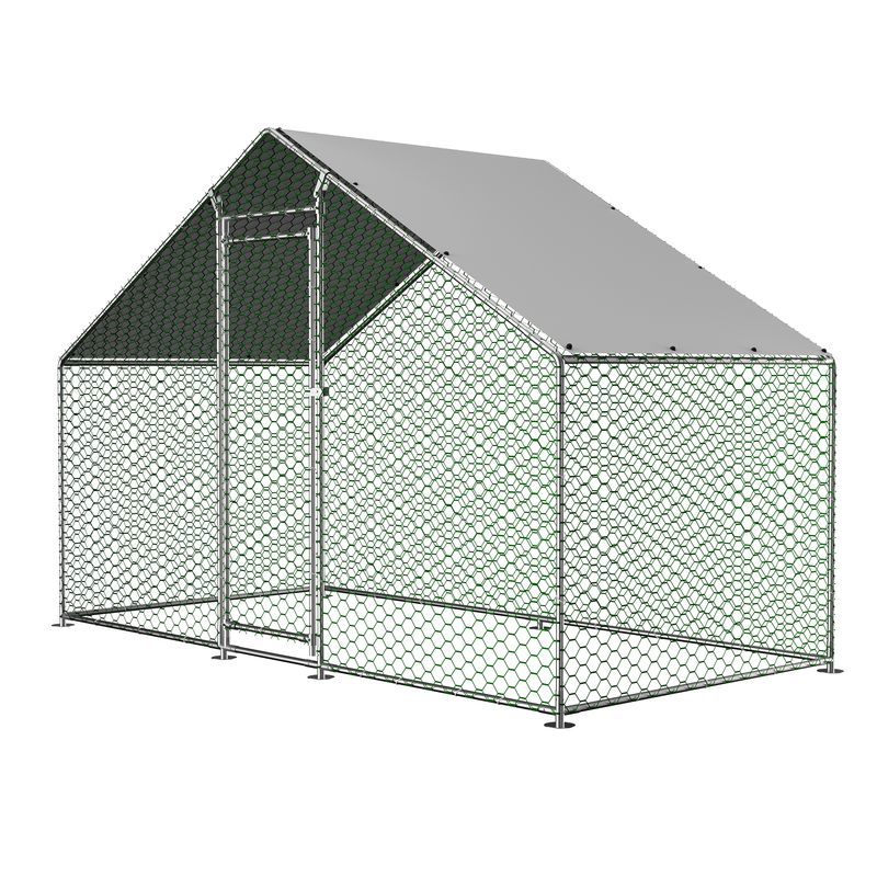 Hühnerstall Freilaufgehege 3x1,5x2m Mit Sicherheitsschloss Und Wasserdichtes PE-Tuch, Kleintiergehege Aus Metall Für Hühner, Kaninchen Und Weitere Kleintiere_voghion.com
