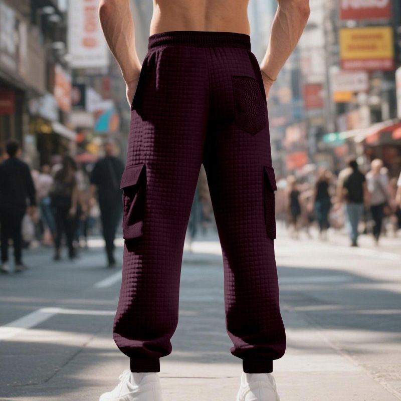 Herbst-Winter-Herren-Casual-Jacquard-Jogginghose im amerikanischen Stil mit kleinem Karomuster, lockere Jogger-Cargohose für Pendler_voghion.com