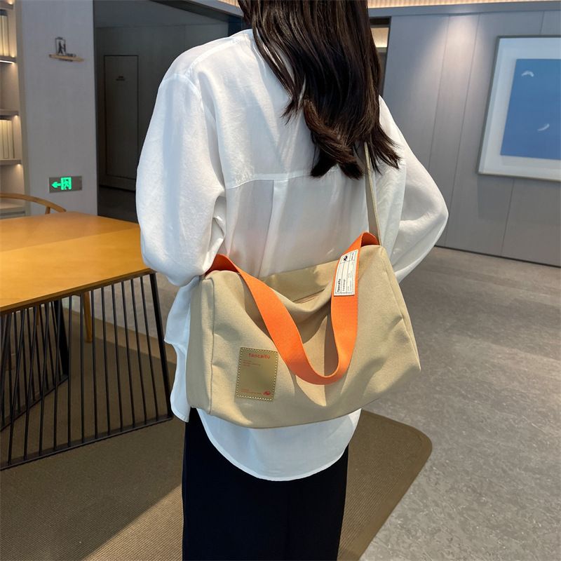 Grande capacidade nova bolsa de lona minimalista classe estudante bolsa diagonal de ombro único, bolsa de travesseiro feminina_voghion.com