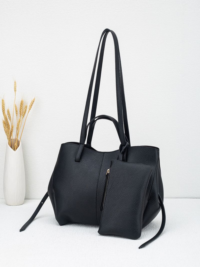 Elegante borsa tote da pendolare con mini borsa staccabile - Borsa a tracolla in pelle PU di alta qualità per donna, spaziosa borsa da lavoro e da viaggio in nero e marrone chiaro_voghion.com