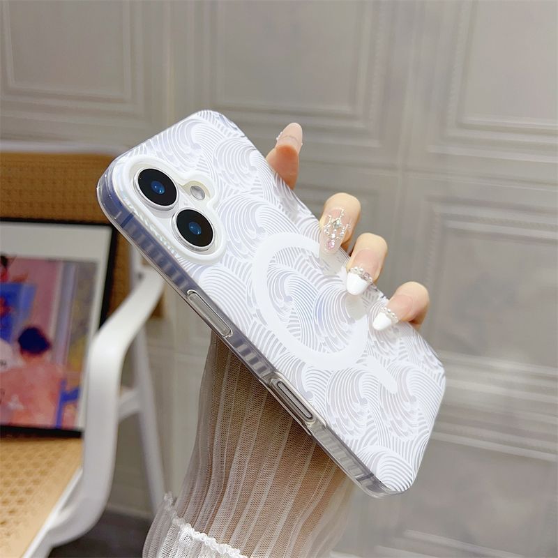 Modisches Wellenmuster für Magsafe, magnetisches kabelloses Ladeetui für iPhone 11 12 13 14 15 16 Pro Max Plus, harte PC-Stoßstangenabdeckung_voghion.com
