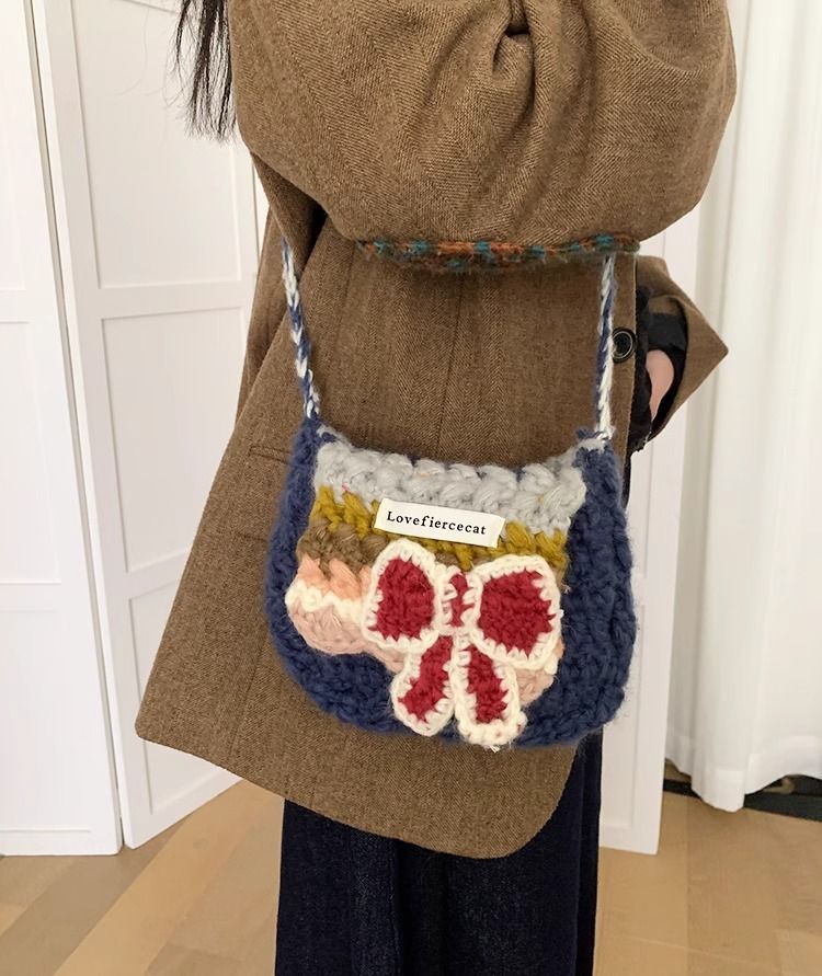 Versione coreana della borsa a tracolla da donna in lana con fiocco dolce_voghion.com