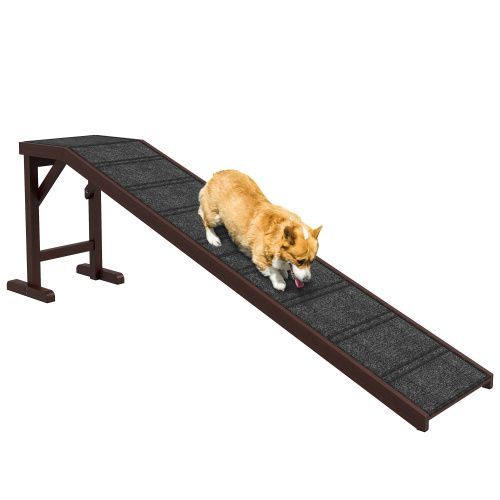 PawHut Dog Ramp For Bed, Pet Ramp For Dogs With Non-Slip Carpet And Top Platform, 74" X 16" X 25", Brown_voghion.com