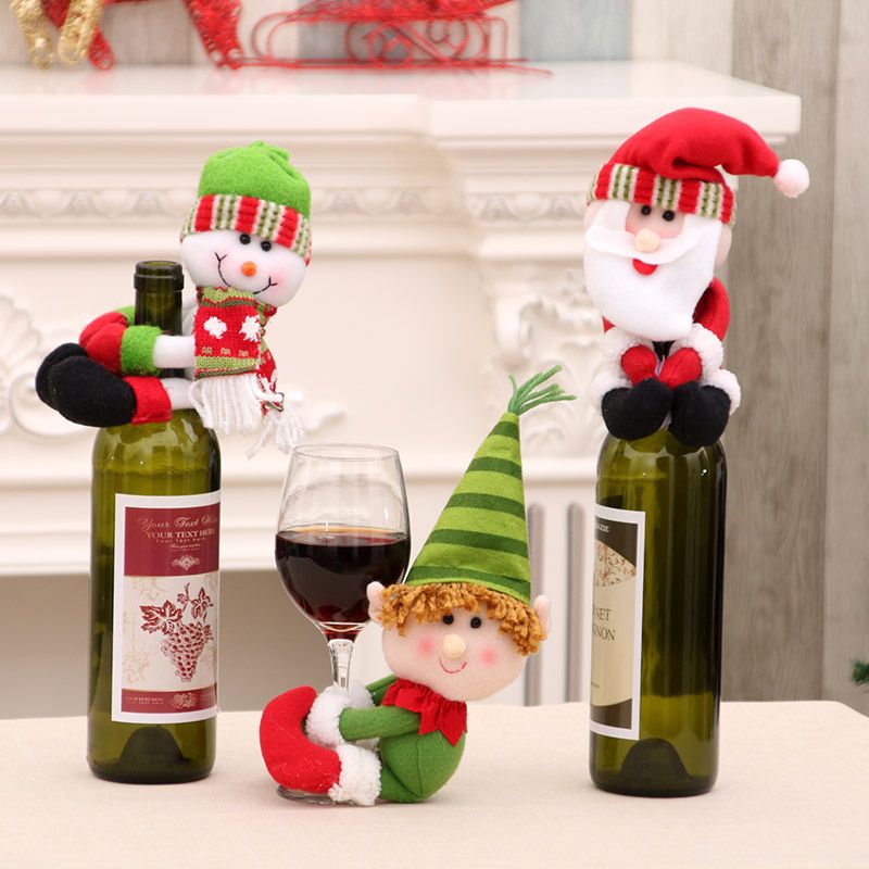 Christmas Home Decorations Christmas Doll Wine Bottle Set Small Wine Bottleneck Hold Wine Bottle Set Ornaments_voghion.com