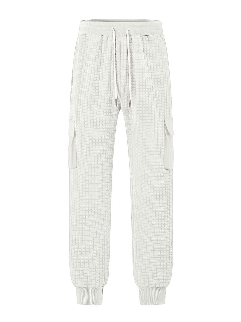 Men's Spring And Autumn New Thickened Multi-Pocket Jacquard Checkered Casual Cargo Pants_voghion.com