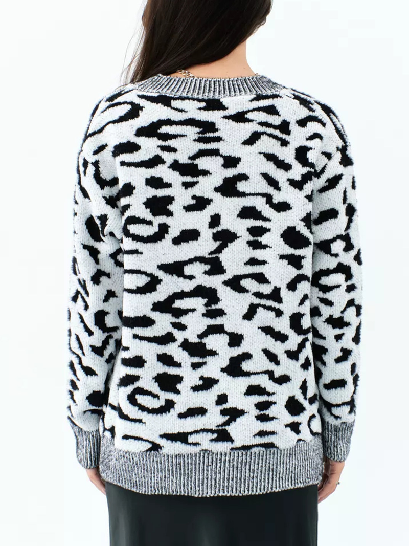 Cardigan tricoté imprimé léopard pour femme, veste pull à simple boutonnage, col en v, nouvelle collection automne et hiver_voghion.com