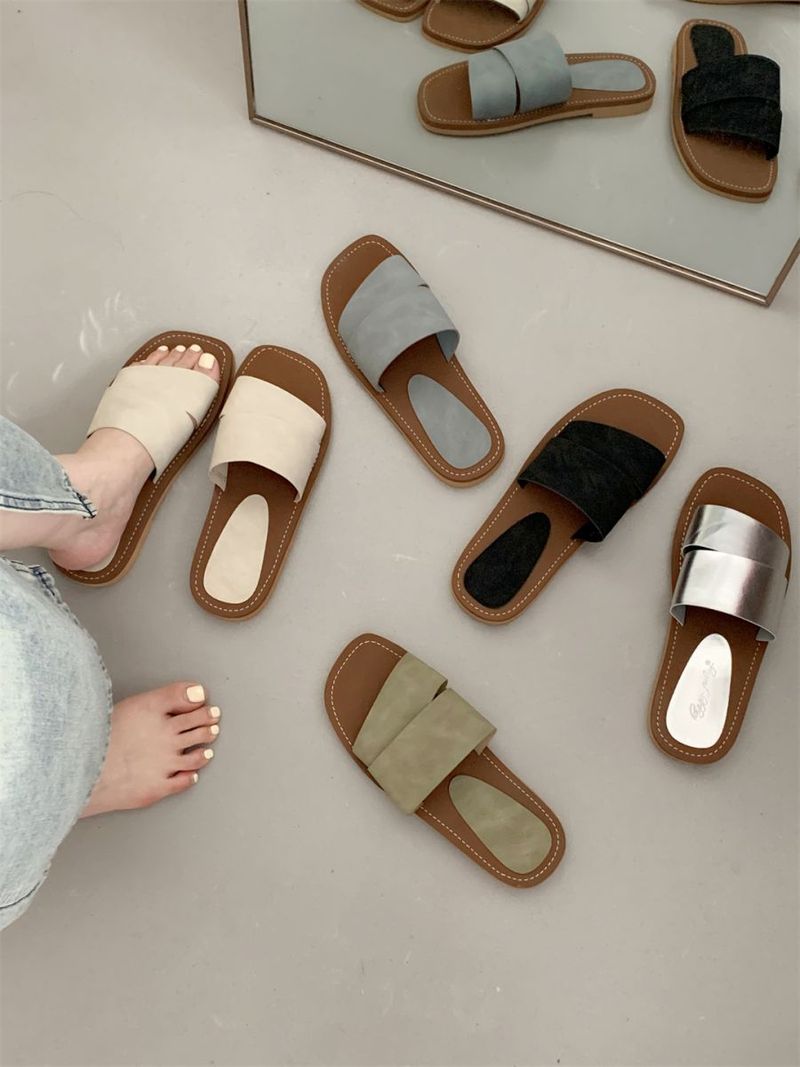 Rahvahulga loodud disain kandiliste avatud ninaosadega lamedate sussidega naistele suvel, haldjasstiilis, mereäärsel puhkusel või rannas kandmiseks_voghion.com