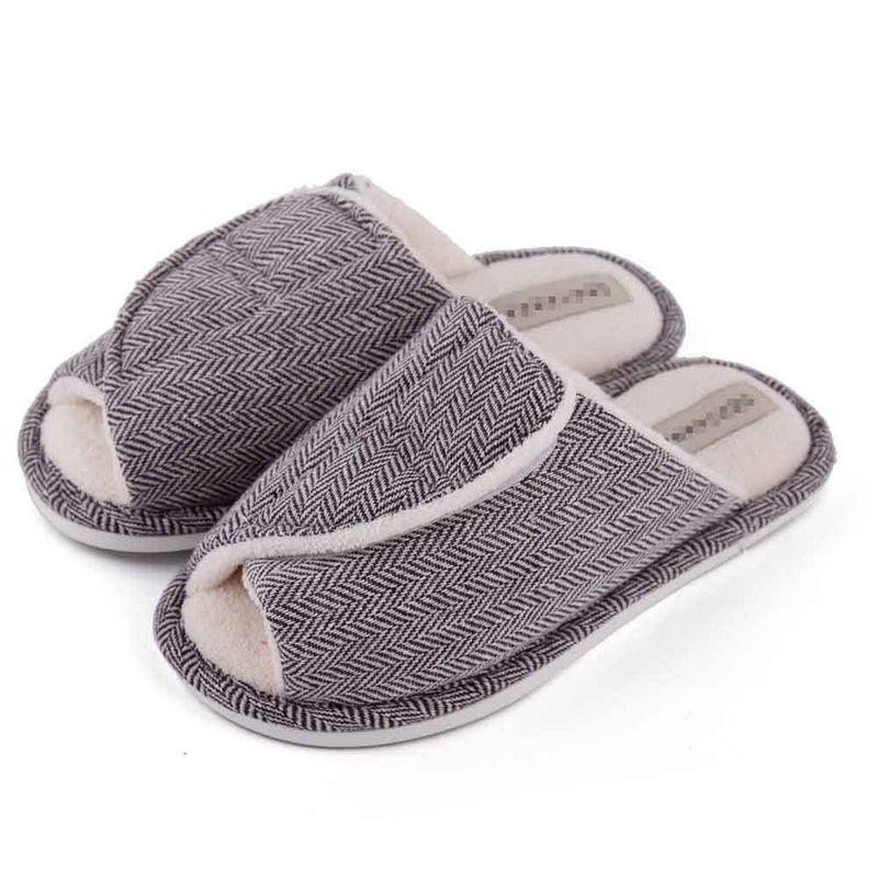 Men's And Women's Velcro Adjustable Open With Swollen Feet, Anti Slip, Exposed Toes, Easy To Clean Indoor Fur Slippers_voghion.com