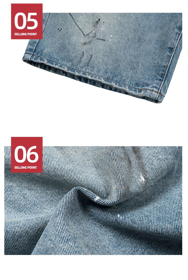 Erkek Giyim Erkek ve Kadın İlkbahar ve Yaz Yeni Mürekkep Sıçramalı El Boyalı Kot Pantolon, Unisex Uzun Kemer Aksesuarları, Mavi Kot Şort_voghion.com