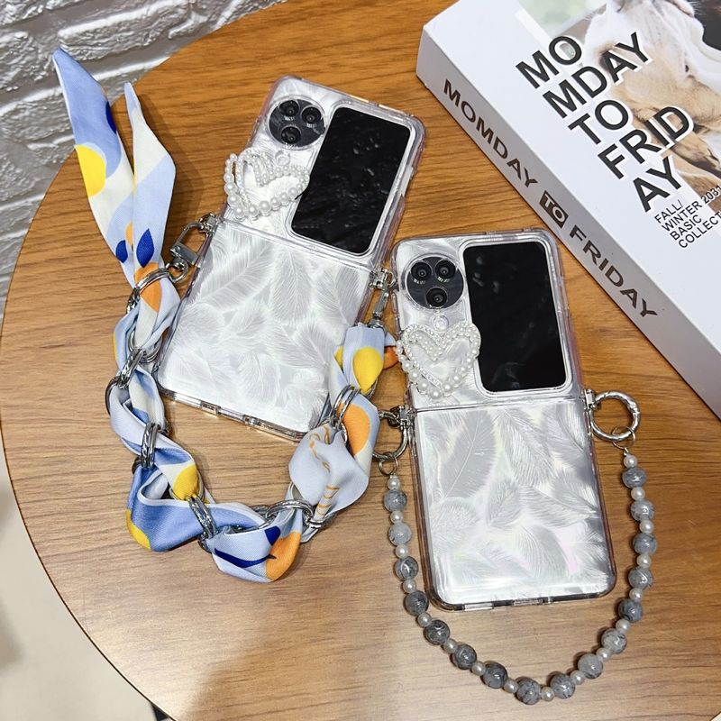 Love Feather Yarn per OPPO Find N2flip Custodia per cellulare Nuova custodia protettiva N3flip Sciarpa di seta Catena portatile_voghion.com