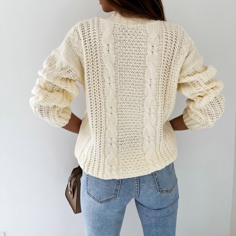 Vêtements pour femmes automne et hiver nouvelle veste pull décontractée col en V bouton torsadé cardigan tricoté femmes_voghion.com