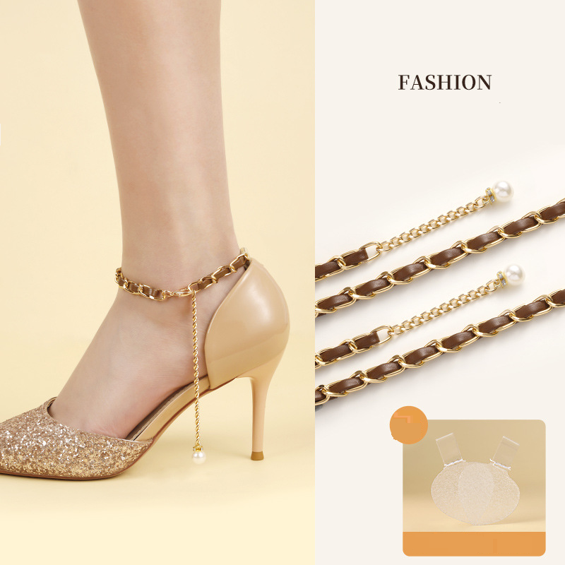 Accessori per scarpe sui nuovi sandali con tacchi alti con lacci di perle e diamanti senza tacco che cadono dal tallone, cinturini regolabili, installazione gratuita_voghion.com