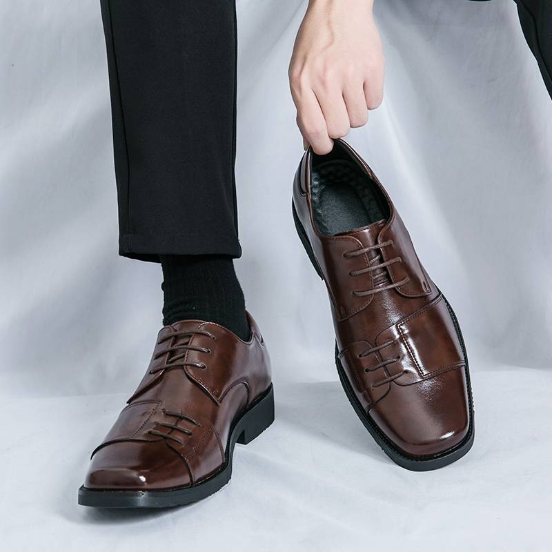 Men's Shoes Fashion Square Toe Men's New Black Business Formal Wear Derby Shoes Lace-up Genuine Leather British Brown Banquet Dress Wedding Leather Sh_voghion.com