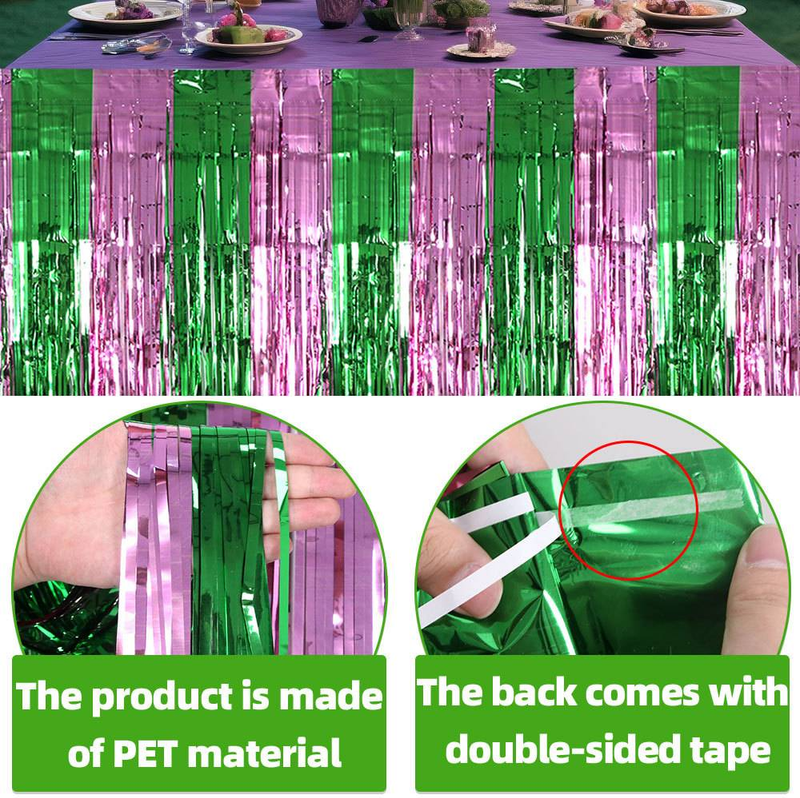 75*275cm Pink And Green Color Matching Rain Silk Curtain Table Skirt Magic Bad Witch Theme Party Decoration Pet Tassel Table Curtain_voghion.com