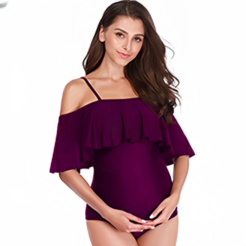 Costume da bagno intero premaman - Taglie forti, sexy e di supporto per la gravidanza, design a tinta unita, comodo per spiaggia e piscina._voghion.com