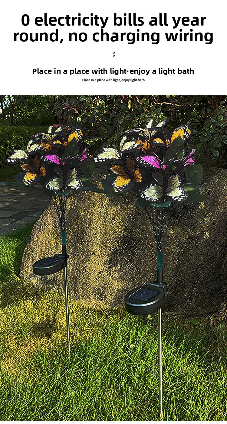 Solar Butterfly Stake Lights, Waterproof IP65 Outdoor Garden Decor, Color-Changing LED For Patio, Yard, Pathway – DIY Customizable_voghion.com