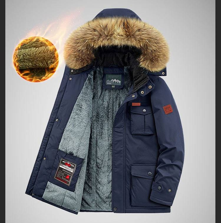 Chaqueta parka con capucha y forro polar para hombre, abrigo de invierno de gran tamaño para uso informal, abrigo largo grueso con cierre de cremallera (_voghion.com