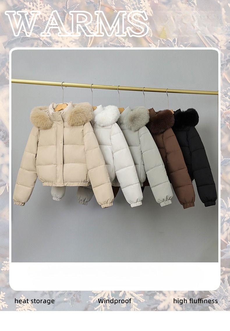 Gewatteerde winterjas met imitatiebontafwerking – korte gewatteerde jas voor dames (zwart/bruin/blauwgrijs/kaki/wit, M-XXXL)_voghion.com