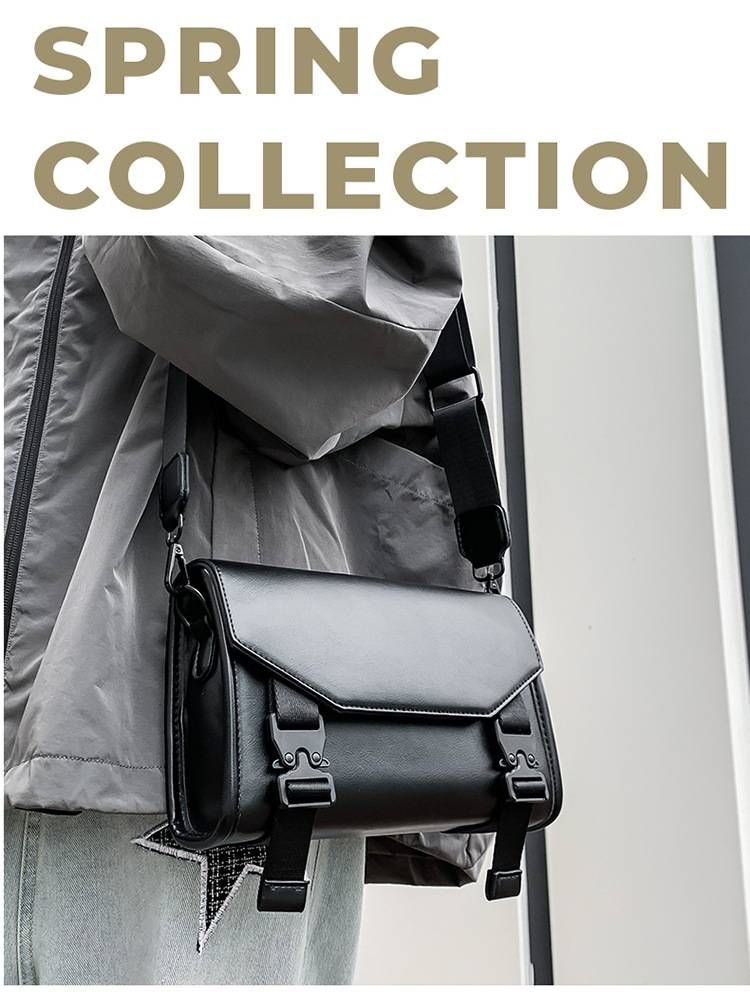 Borsa a tracolla unisex – Borsa per telefono minimalista con patta e chiusura a scatto | Borsa a tracolla in PU impermeabile per gli spostamenti quotidiani (nero/marrone chiaro)_voghion.com