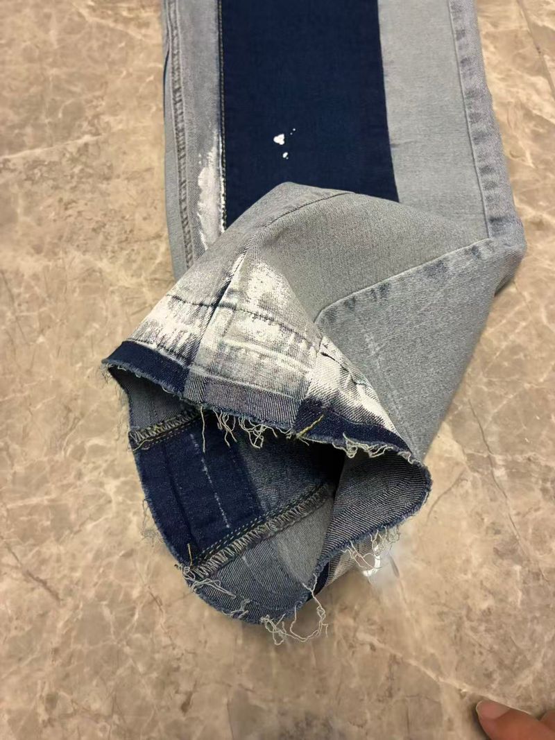 Men's Distressed Patchwork Flare Jeans - Stretch Denim Workwear Pants With Artisan Detailing, Wide-Leg Streetwear_voghion.com