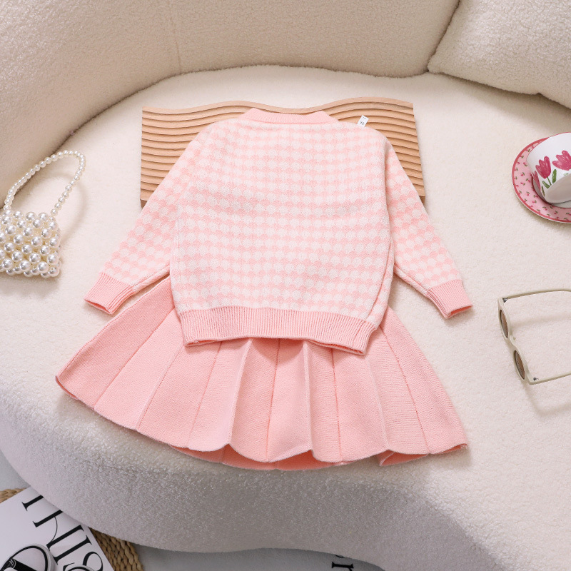 Cardigan tricoté parfumé pour fille, pull, jupe courte, ensemble deux pièces pour bébé, nouvelle collection automne/hiver 2023_voghion.com