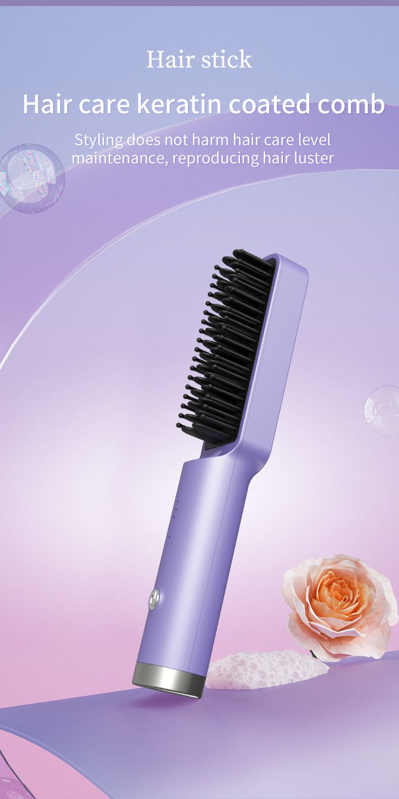 Mini Hair Straightener Brush - Negative Ion Detangling Comb For Quick Styling_voghion.com