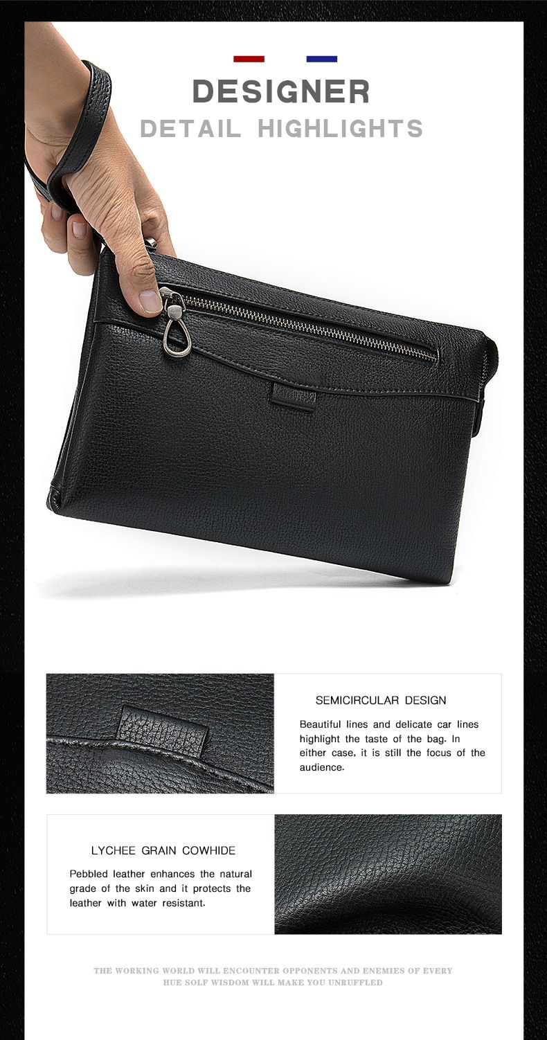 Borsa a tracolla da uomo Borsa da polso Strato superiore Borsa a tracolla in pelle di mucca Borsa a tracolla da uomo Casual in morbida pelle orizzontale Busta con cinturino da polso Portafoglio di grande capacità Moda_voghion.com