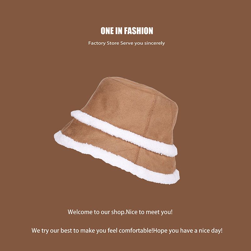 Verdikte suède emmerhoed Vrouwen dragen veelzijdige gezicht Lamswol warme bassin hoed in de herfst en winter_voghion.com