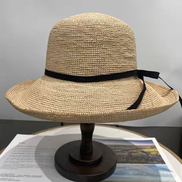 Spring Art Bow Hand-Woven Straw Women's Hat, Wide Brim, Slim Face, Sun Protection, Sun Hat_voghion.com