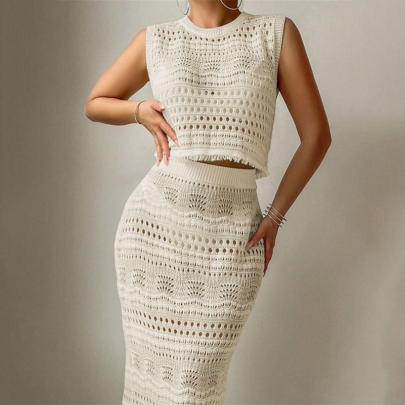 Maillot de bain en tricot de couleur unie pour femme, cache-maillot de bain, protection solaire_voghion.com