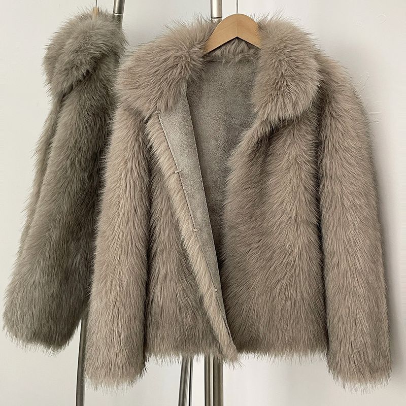 Damenbekleidung Wintermantel aus Kunstpelz, modisches Revers, dicke, warme Jacke aus Kunstlammfell, elegante Oberbekleidung mit quadratischem Ausschnitt_voghion.com