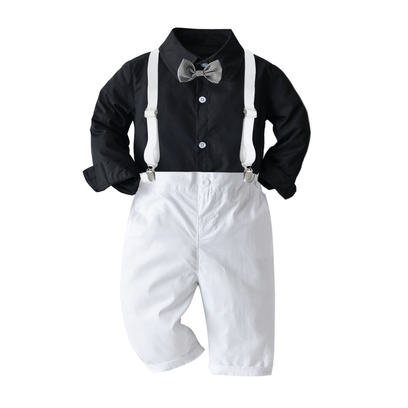 Costume da festa per gentiluomo per bambini, camicia e pantaloni neri a maniche lunghe primaverili e autunnali_voghion.com