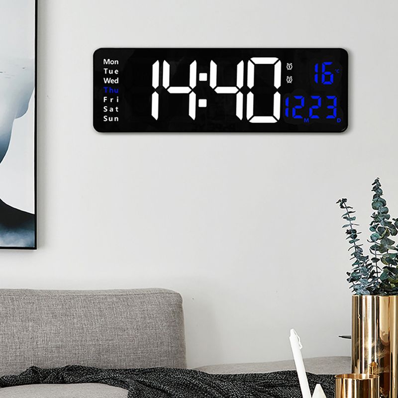 Grande orologio da parete elettronico con telecomando, temperatura, data, spegnimento, memoria, orologio da tavolo, doppio allarme, orologi digitali a LED montati a parete_voghion.com