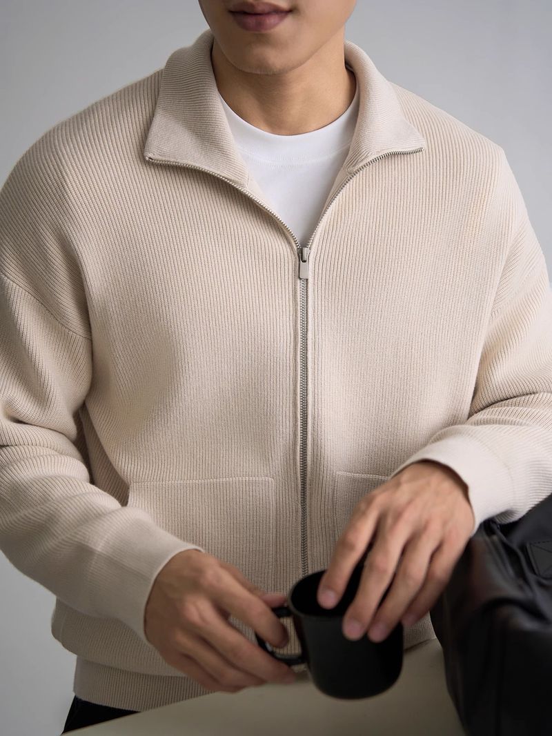 Lässiger Herren-Strickcardigan mit Reißverschluss – Leichter Pullover mit lockerer Passform für Frühling und Herbst_voghion.com