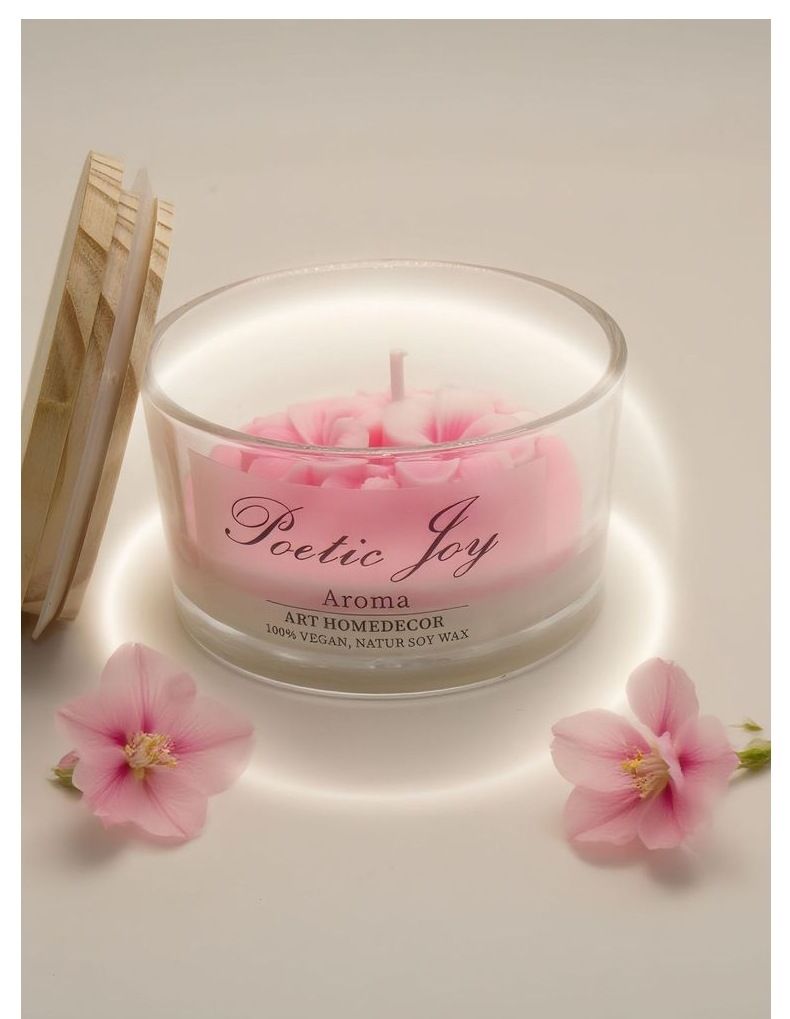 Candela profumata fatta a mano con motivo floreale, regalo di compleanno, atmosfera, ornamento in cera di soia_voghion.com