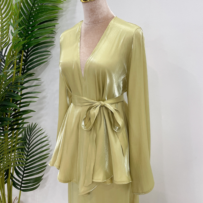 Women's fashion casual solid color small fresh lace-up top + skirt set_voghion.com