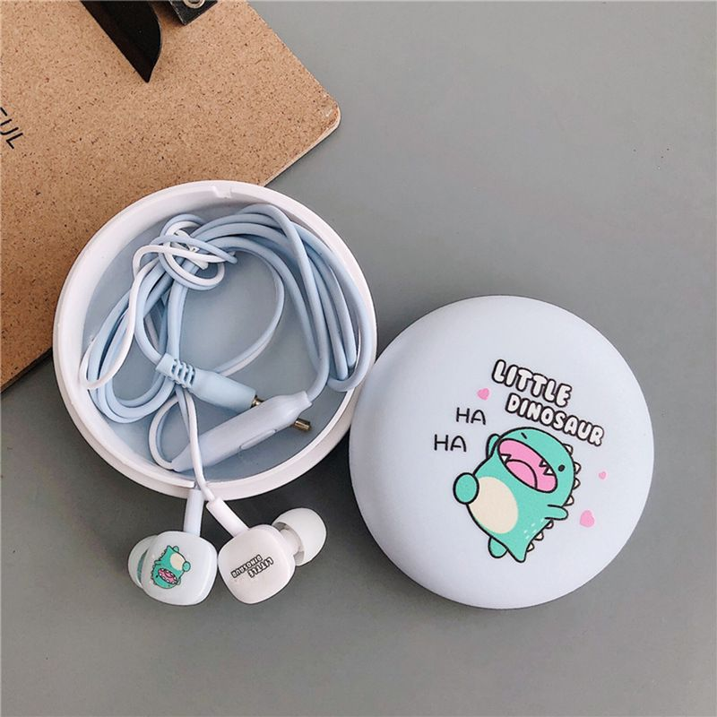 Hörlurar med mikrofon, universal in-ear-söt tecknad film med trådbunden bas, förvaringslåda för hörlurar_voghion.com