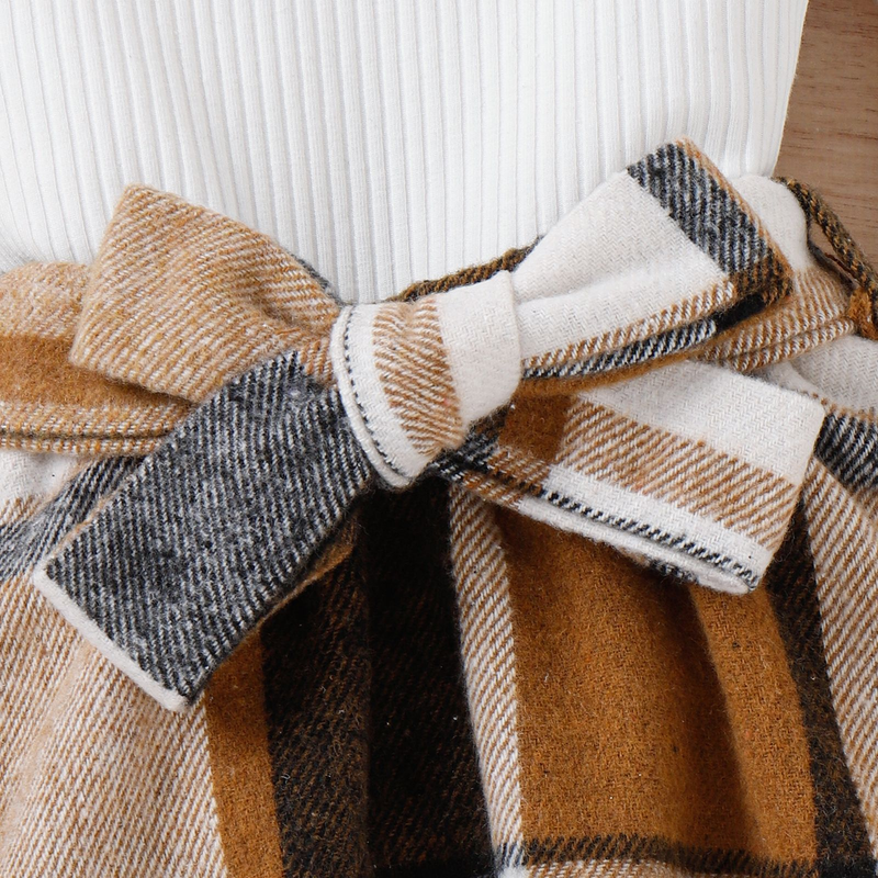 Kinderbekleidung Mode Mädchen Anzug Strickoberteil Plaid Rock Baskenmütze dreiteiliges Set_voghion.com