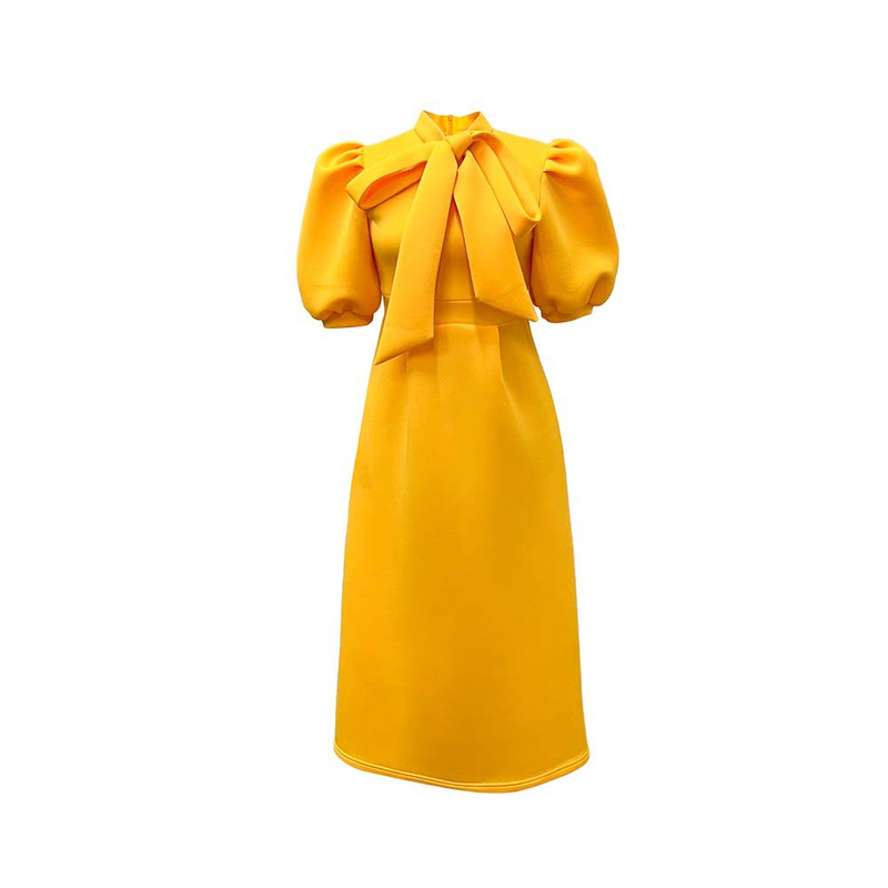 Rochie de banchet pentru femei de marime mare de vara nou bowknot doamnelor de culoare solida fusta cu maneca scurta _voghion.com