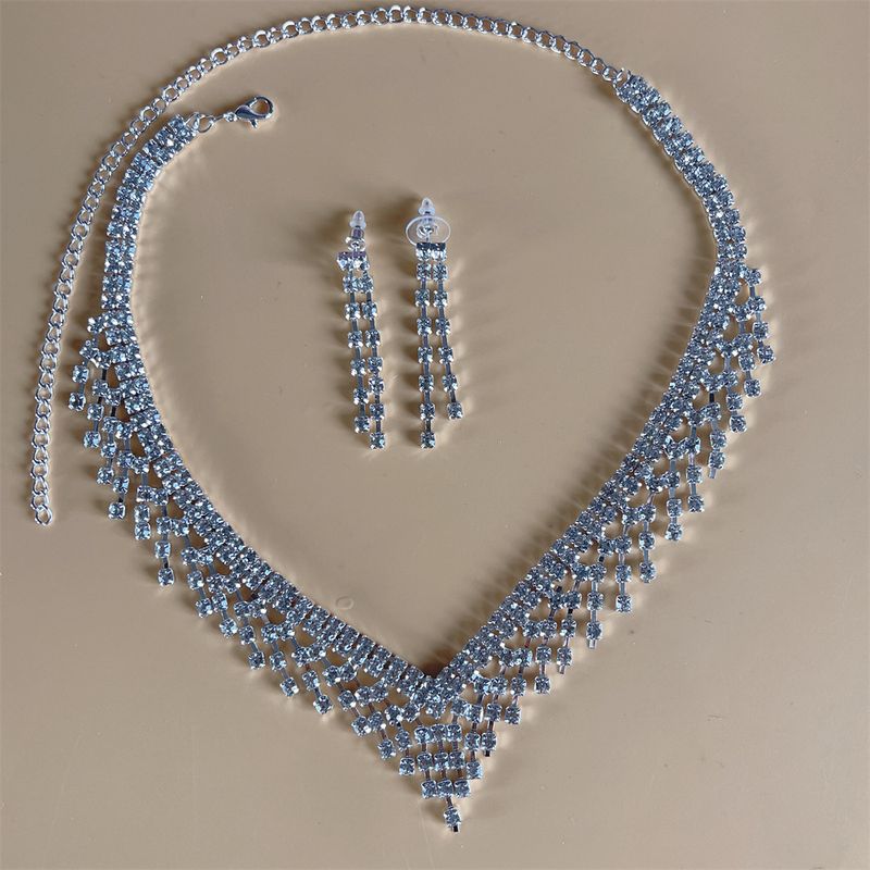 Bridal rhinestone crystal necklace earring set, women's dance dress accessories_voghion.com