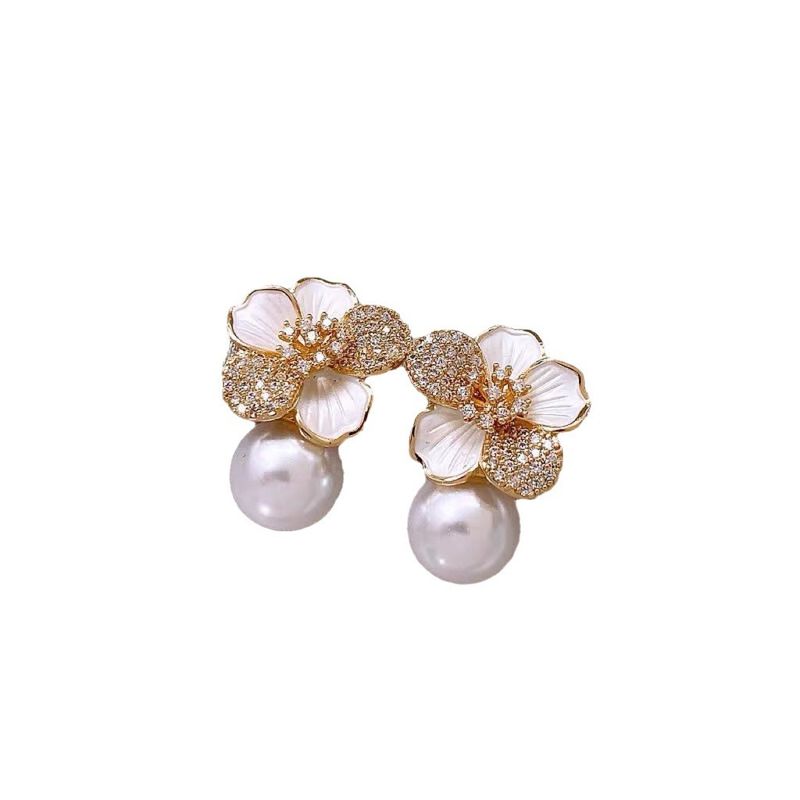 Orecchini a bottone in argento placcato oro vero, con perle di fata, eleganti e alla moda, leggeri e di lusso, di alta qualità._voghion.com