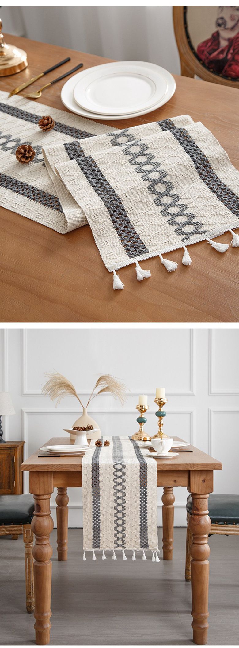 Cotton And Linen Table Runner Stitching Woven Tassel Ethnic Style Table Mat Festival Decoration Knitted Hollow Cover Cloth Light Luxury High End_voghion.com