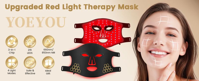 Red Light Therapy For Face, Infrared LED Face Mask Light Therapy 4 Light Waves With 850nm Near Infrared, Portable Rechargeable_voghion.com