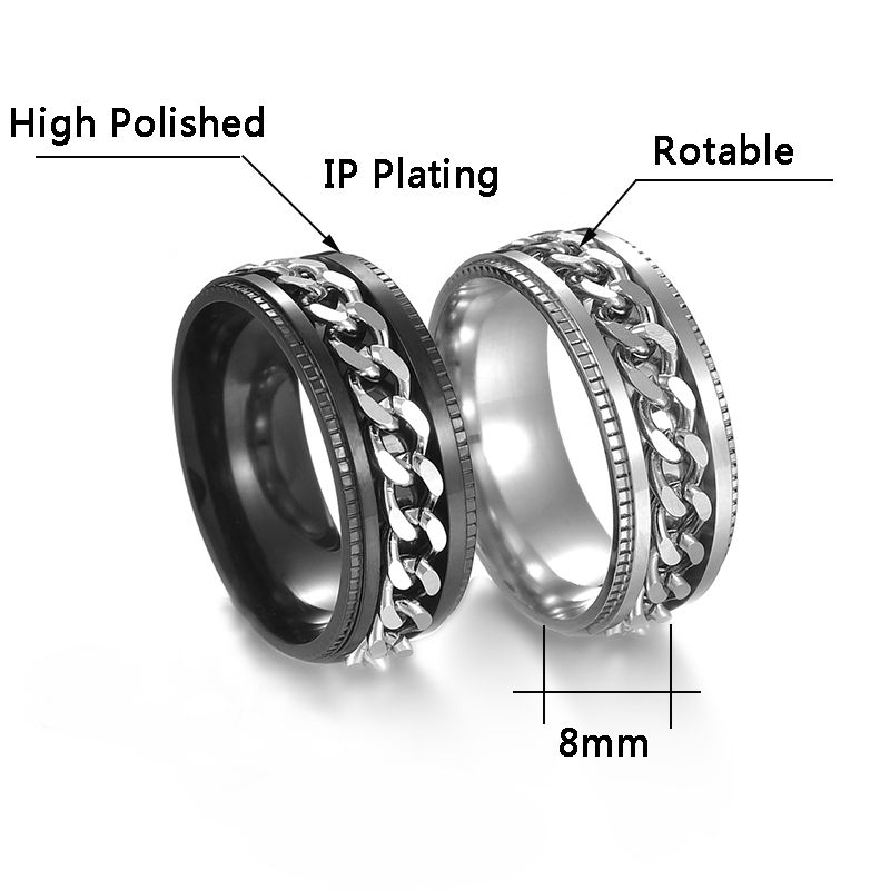 2025 Nuovi arrivi Spin Rotating Anxiet Fidget Anelli in titanio per catena in acciaio inossidabile colorata Anello da uomo Punk Rock Hippie_voghion.com
