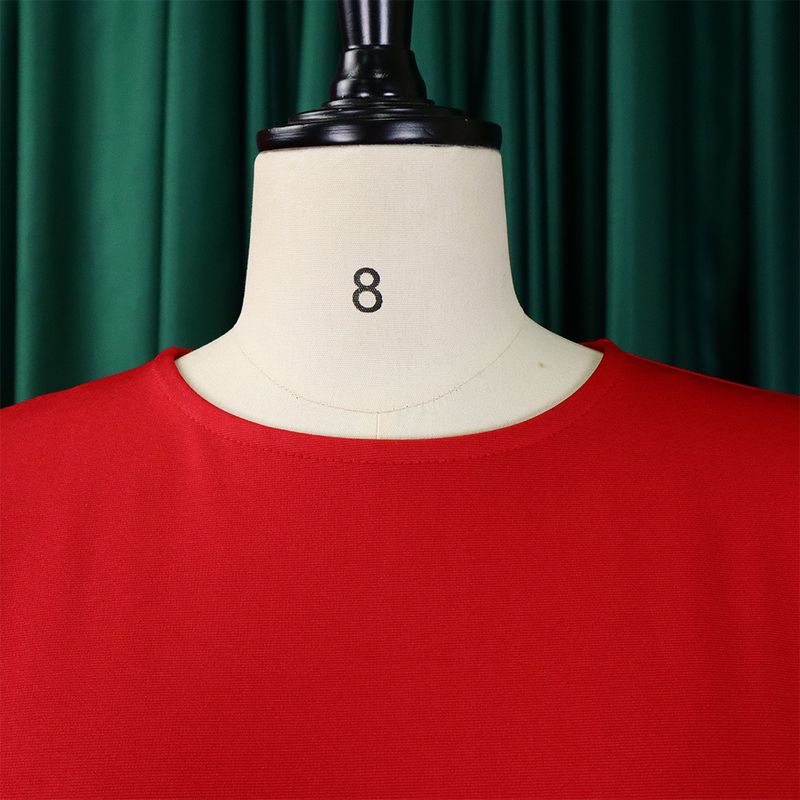Plus Size Women's Spring Pleated Round Neck Elegant Solid Color Bodycon Dress_voghion.com