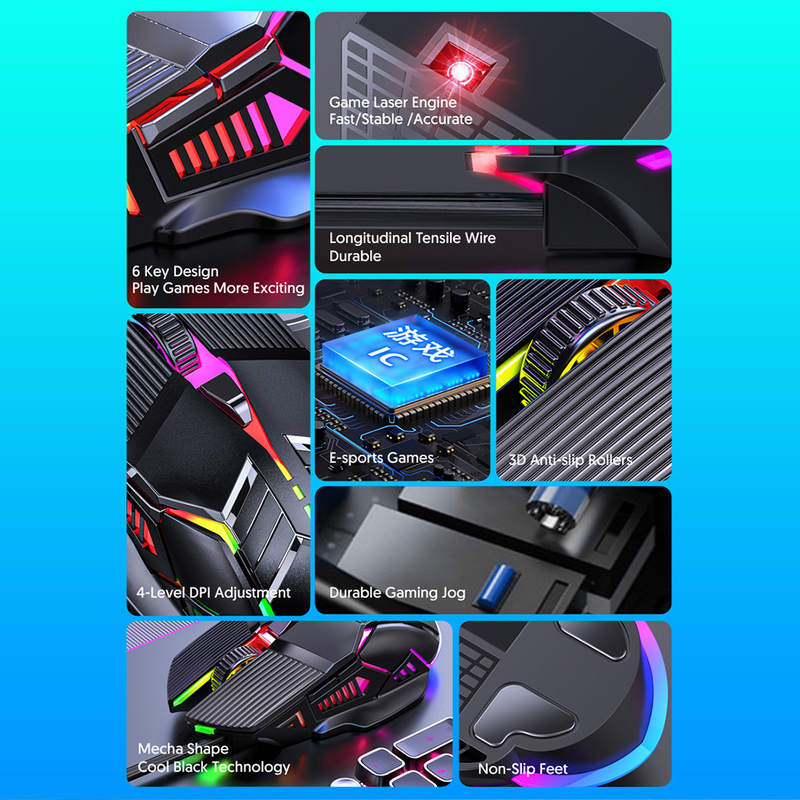 Ergonomic Wired USB Computer Gaming RGB Mause Gamer Mouse 6 Button LED Silent Mice for PC Laptop_voghion.com