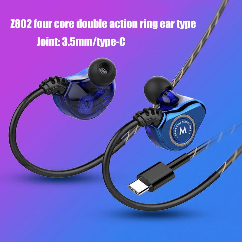 Z802 4-core Dual Moving Coil HiFi in-ear bedrade oortelefoon Sport-bas-headset_voghion.com