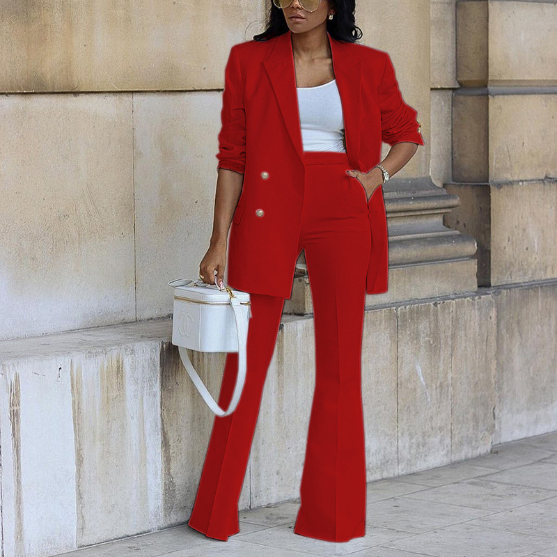 Women's autumn new solid color leisure suit wide-leg pants suit two-piece suit_voghion.com