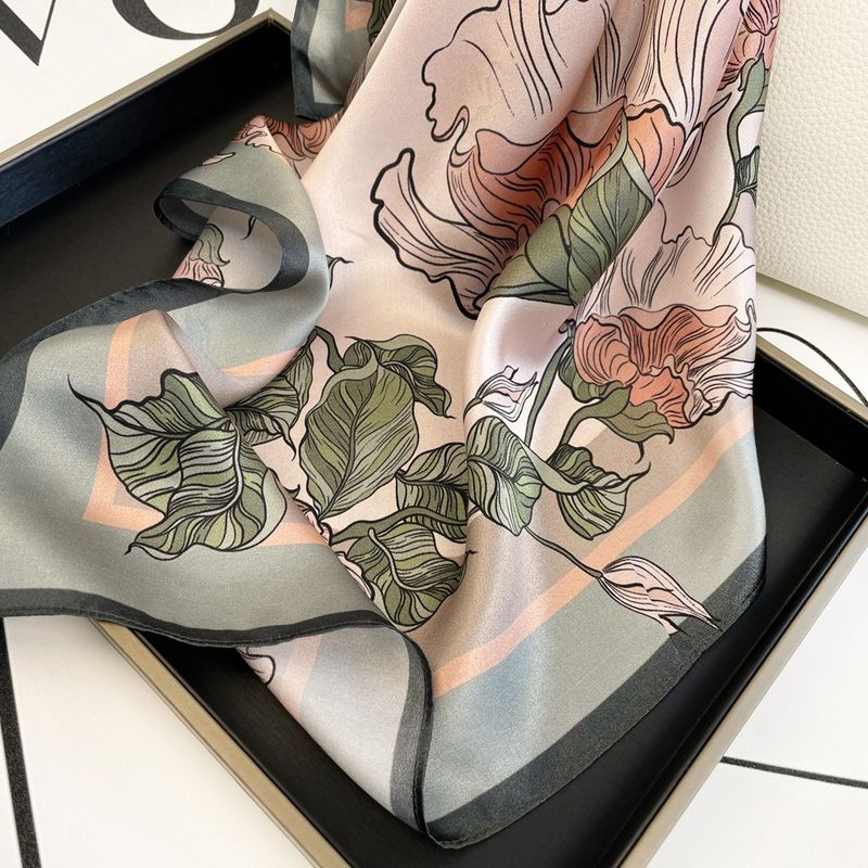 Sciarpa in crepe satin semplice, di seta con motivo floreale, lussuosa, nobile, alla moda, alla moda, legata, casual da tutti i giorni_voghion.com