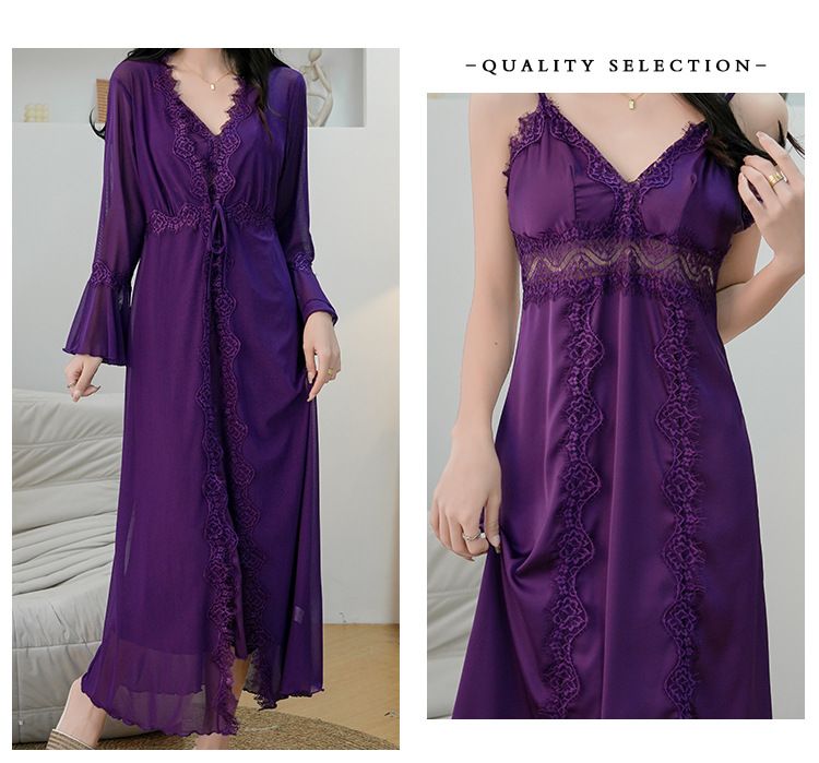 Women's Sleepwears Satin Suspender Hollow Sexy Pure Desire Style With Chest Pads Two Piece Set Home Clothes_voghion.com